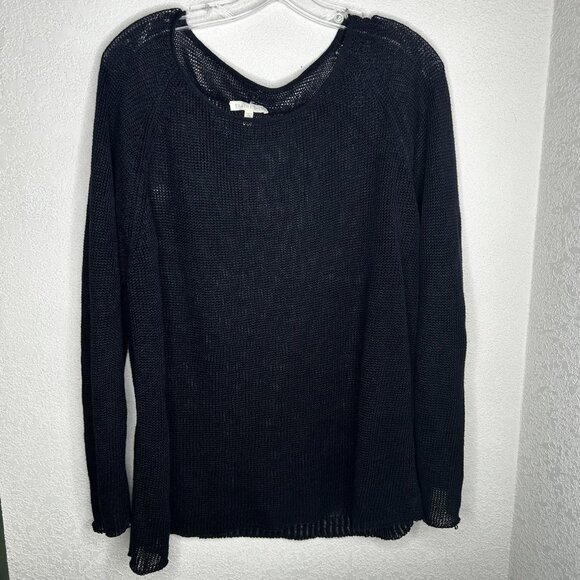 Eileen Fisher Sweater Womens XL Navy 100% Linen Open Knit Sheer Raglan Pullover - Picture 1 of 9